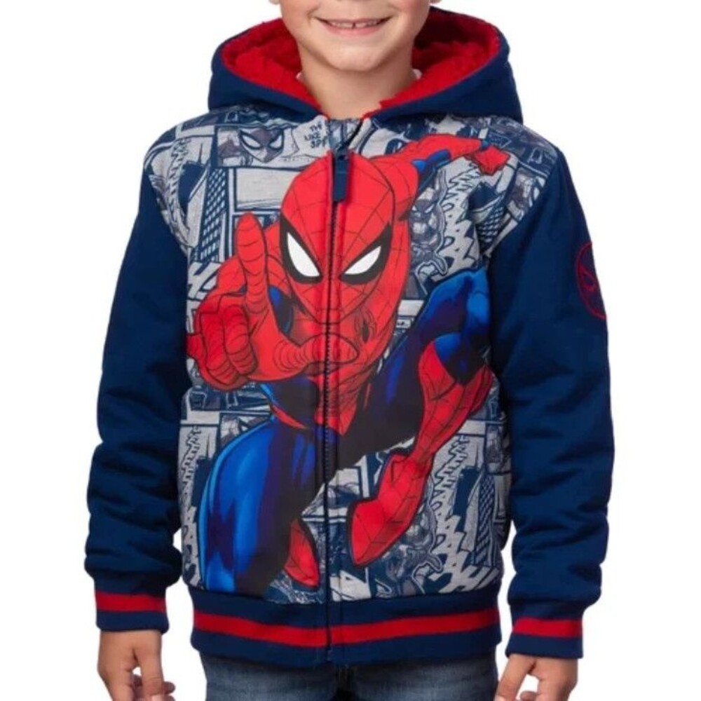 Marvel Spiderman Kid's Boy's  Blue Red Plush Hoodie Full Zip Size 3T Jacket New